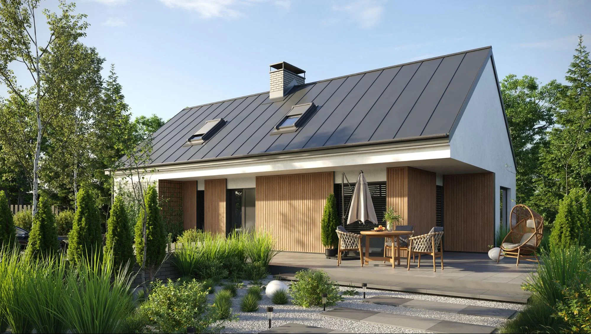 Panele Solvo Natural Oak użyte do wykończenia elewacji domu